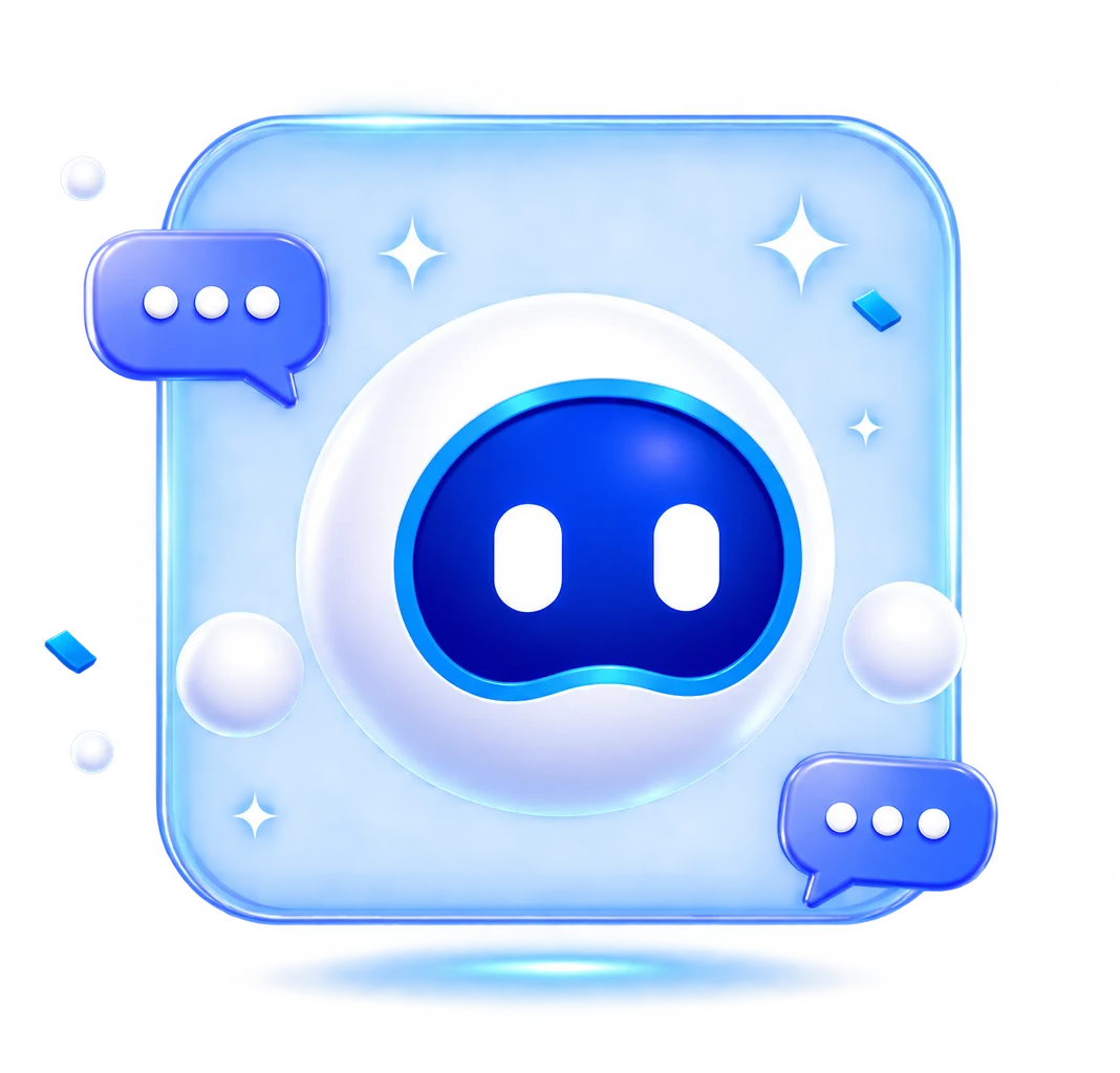 AI 助教 App 的圖示,圓臉機器人身旁有問答對話框